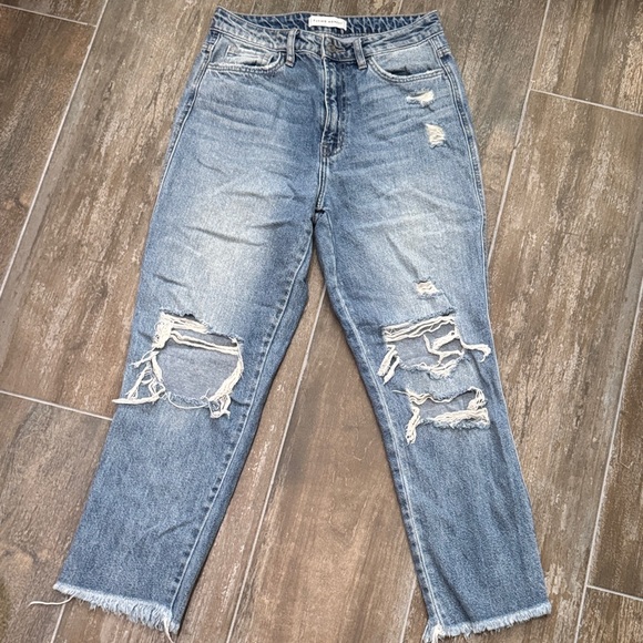 Flying Monkey Blue Distressed high rise Cropped Jeans - Picture 1 of 8